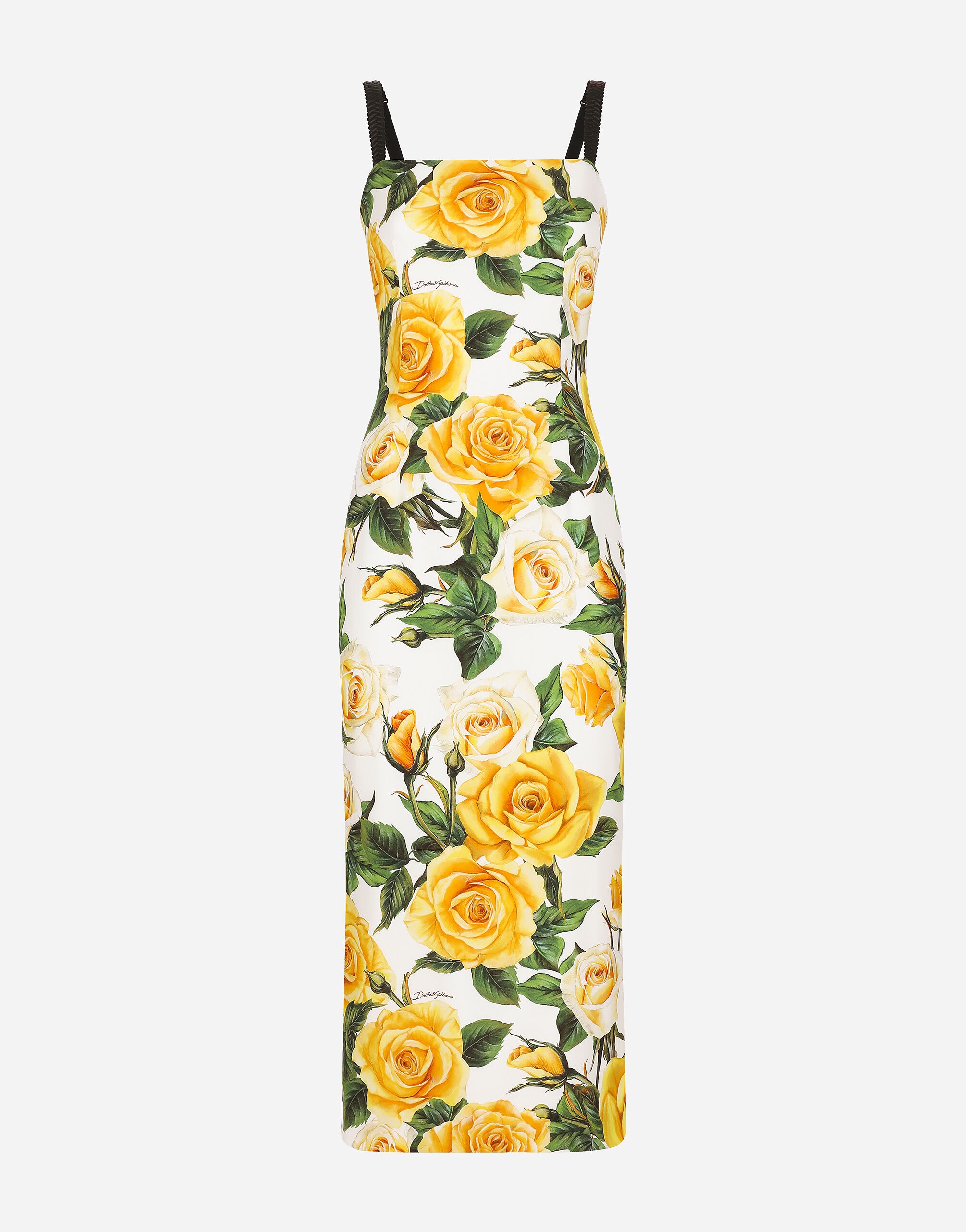 Draped charmeuse dress with yellow rose print - 1