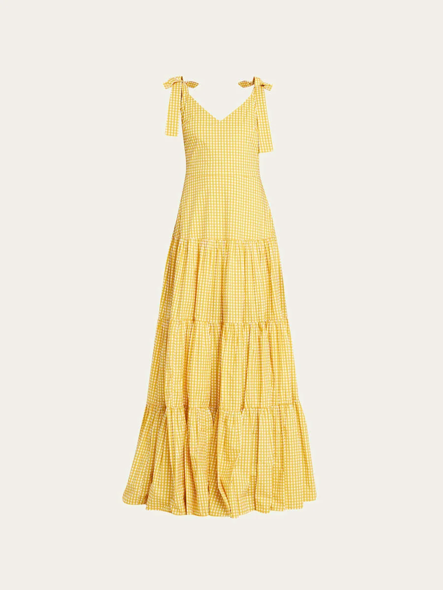 Arianna Tie-Shoulder Tiered Poplin Maxi Dress - 1