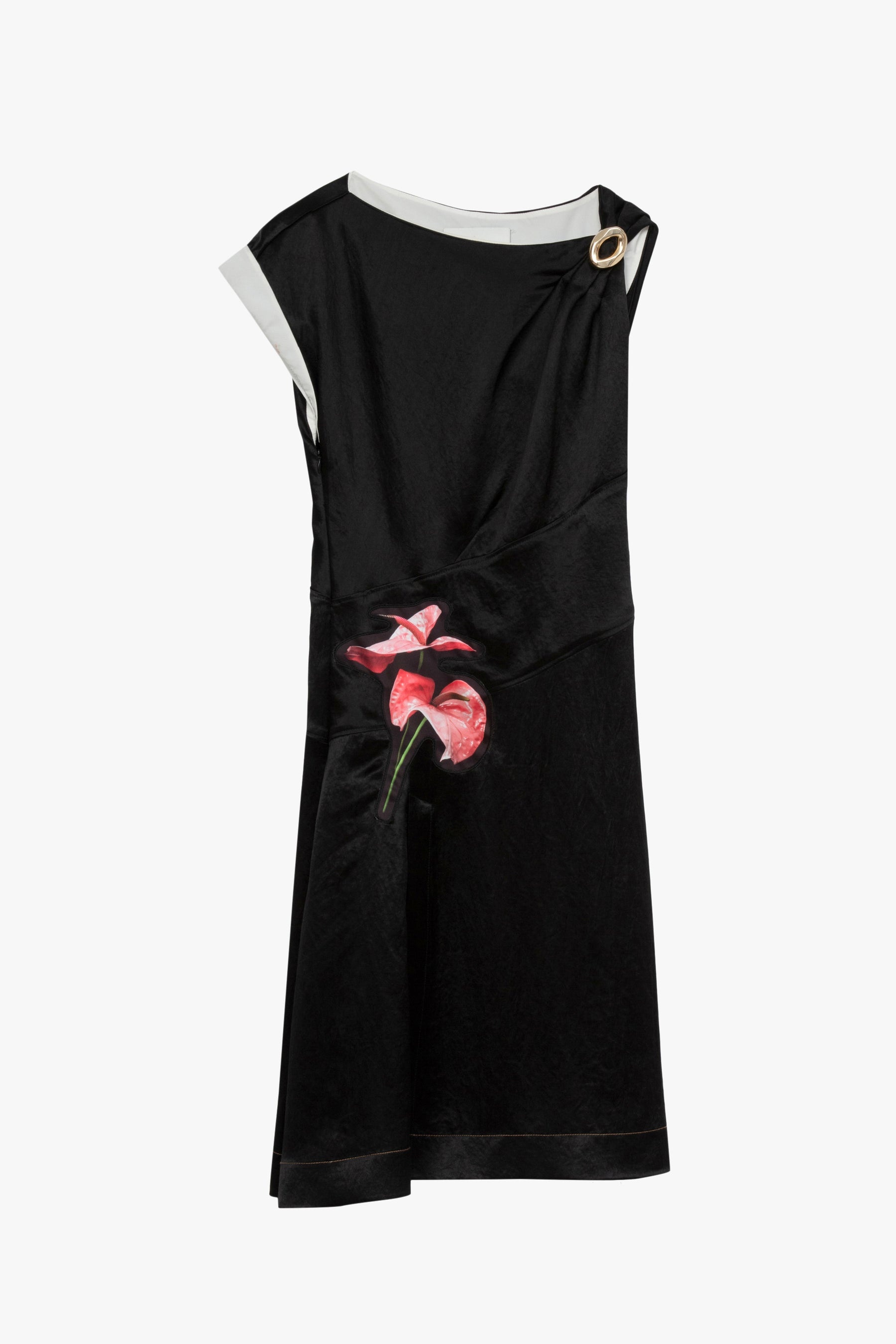 Floral Bouquet Appliqué Draped Twist Dress - 6