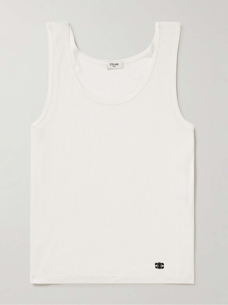 Logo-Embroidered Ribbed Silk and Cotton-Blend Tank Top 1