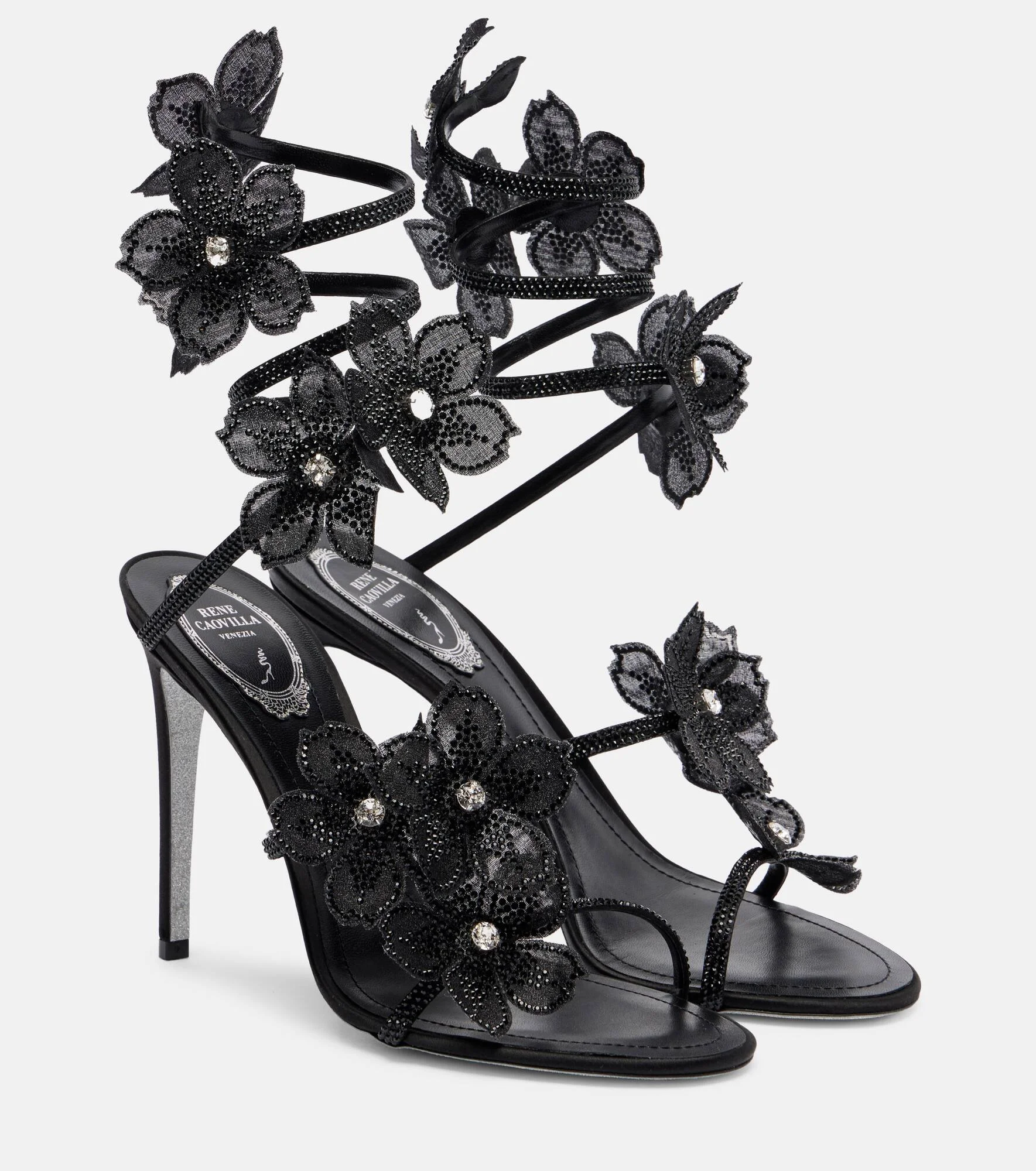 Floriane floral-appliqué satin sandals - 1