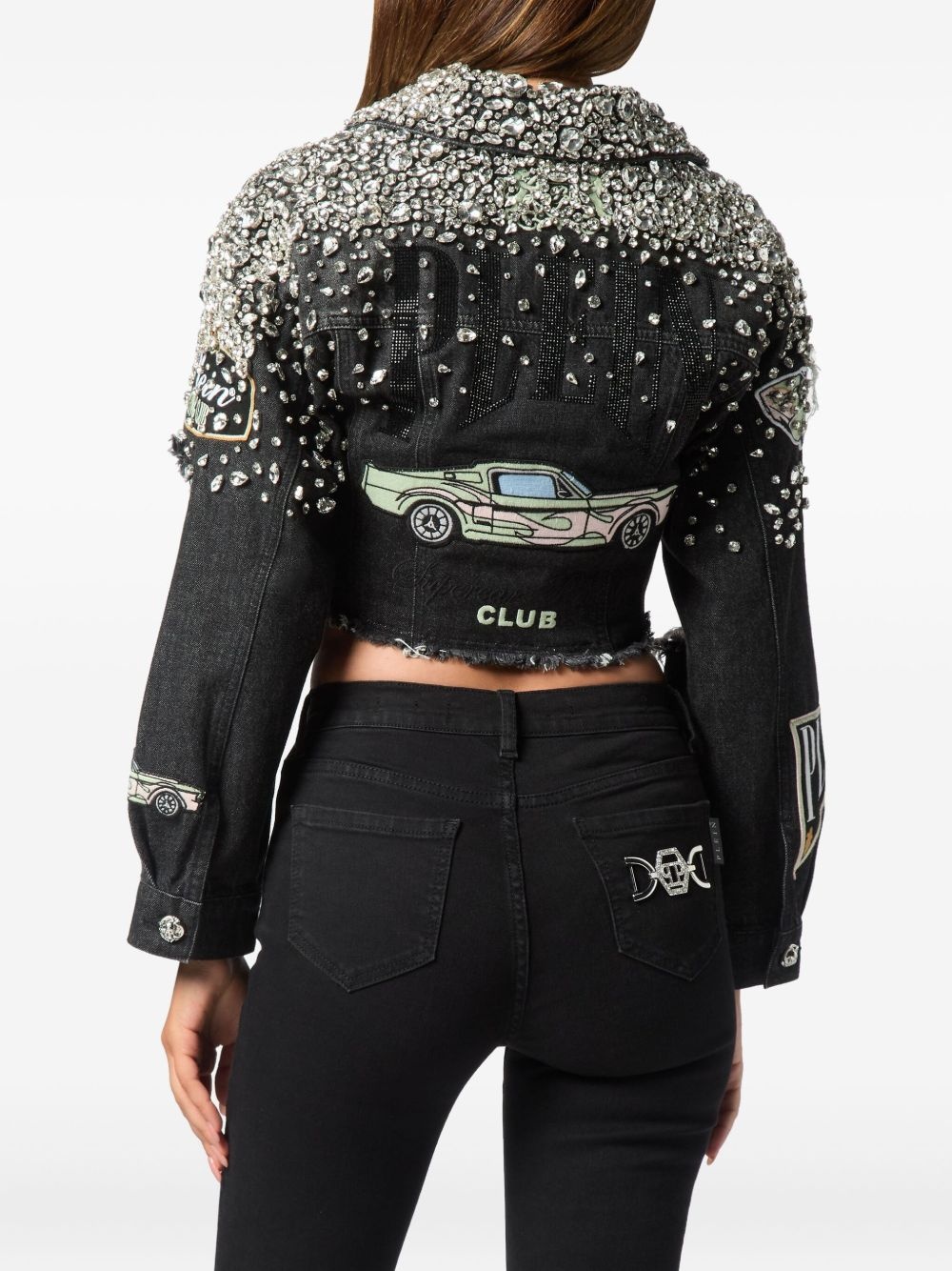 crystal-embellished denim jacket - 4