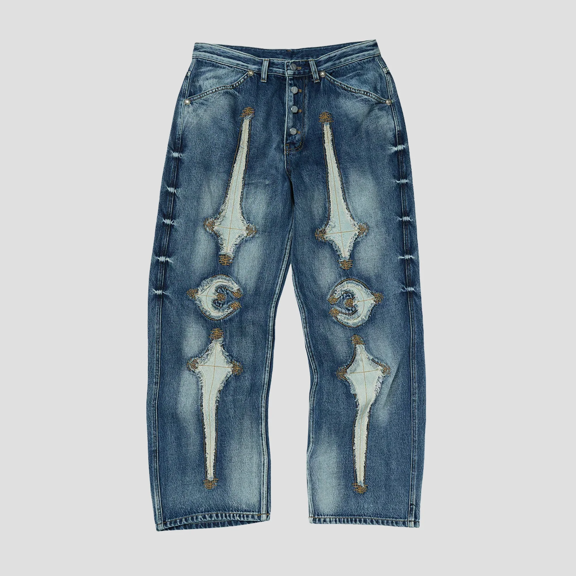 TC BONE LEATHER DENIM JEANS - 1