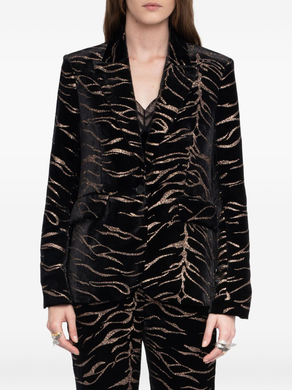 Vavy tiger-stripe velvet blazer - 4