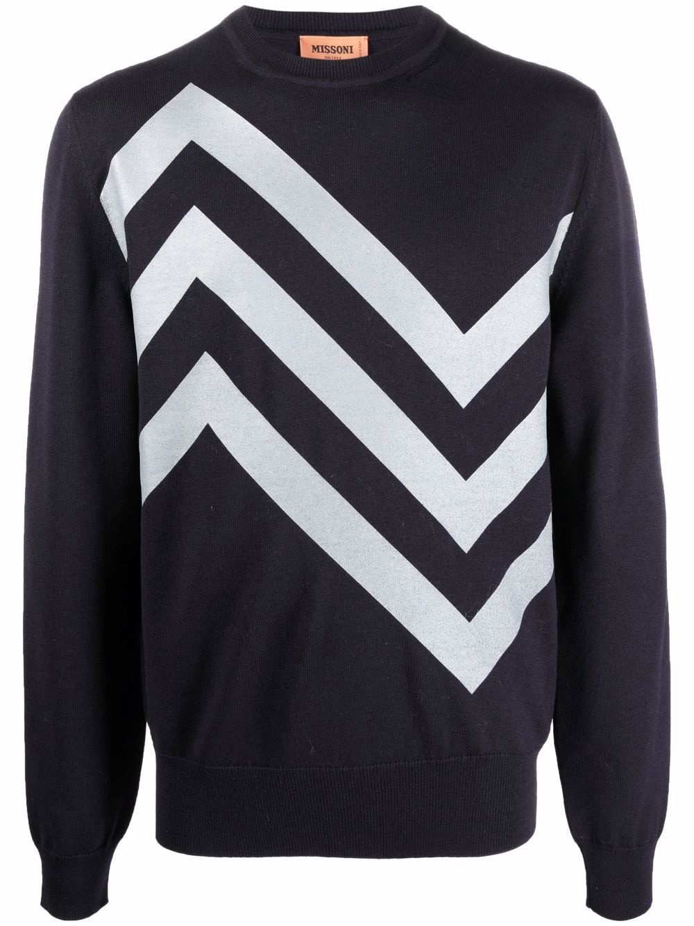 geometric-pattern crew neck jumper - 1