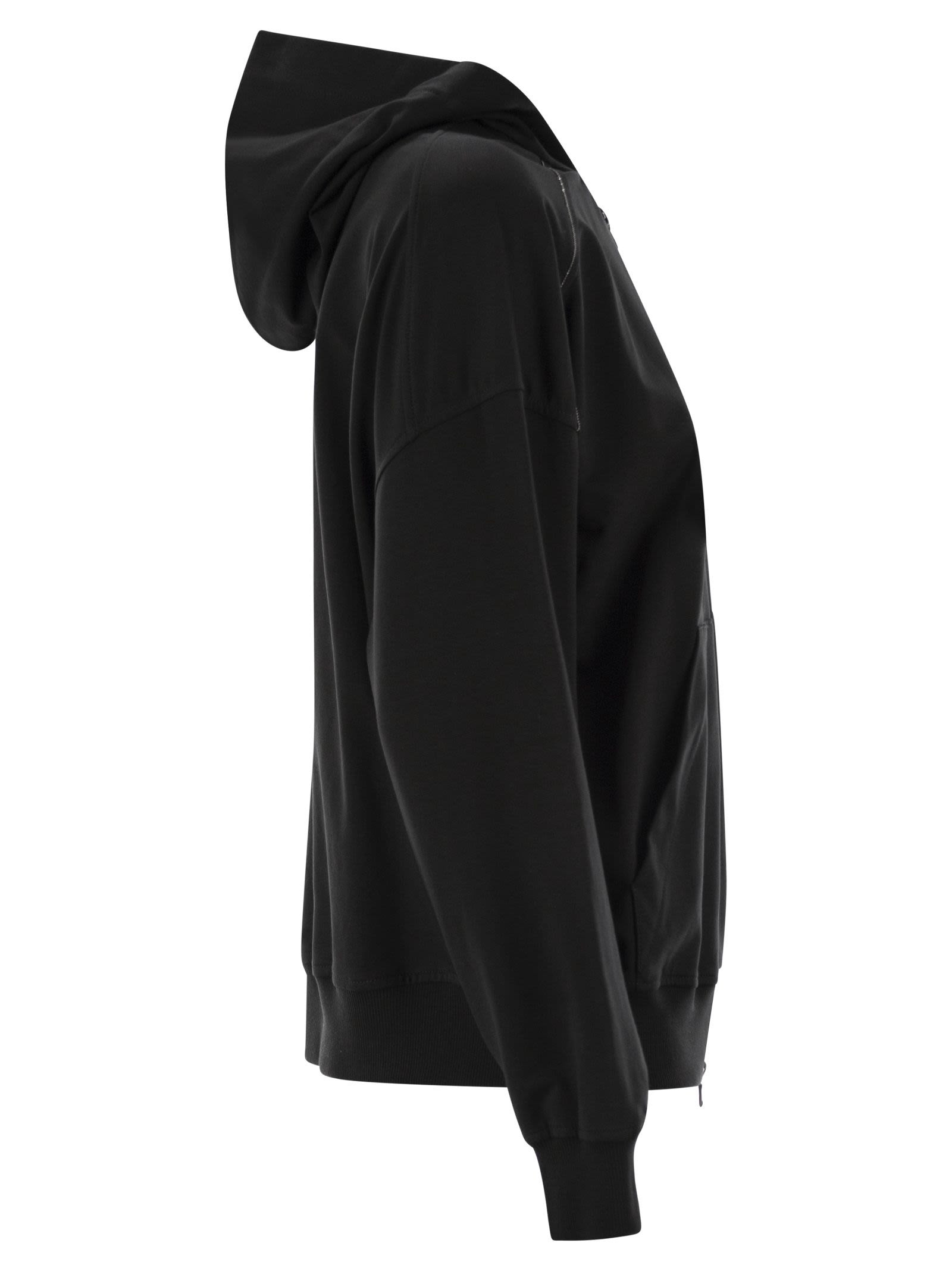 Brunello Cucinelli Women Lightweight Stretch Cotton Fleece Topwear With Zip, Hood And Shiny Trims - 3