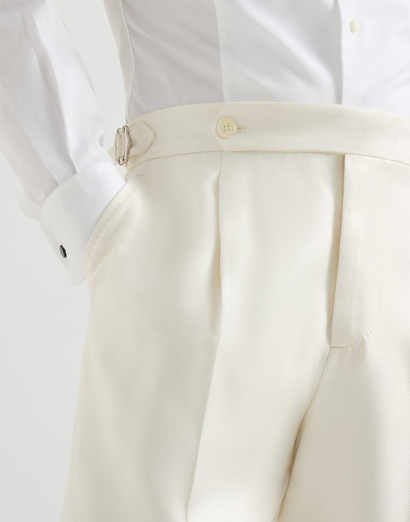 Silk diagonal tuxedo trousers with pleat and waist tabs 4