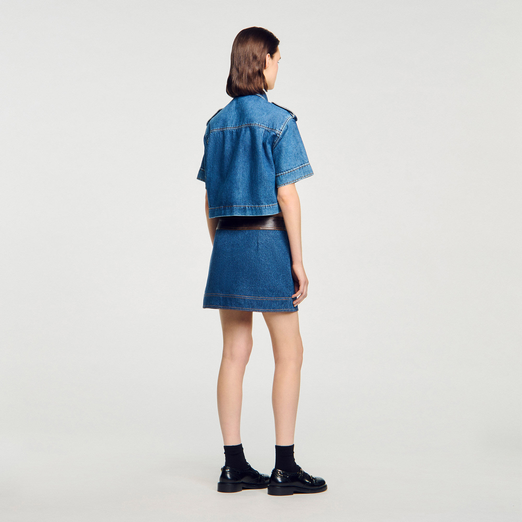MINI DENIM AND LEATHER SKIRT - 5