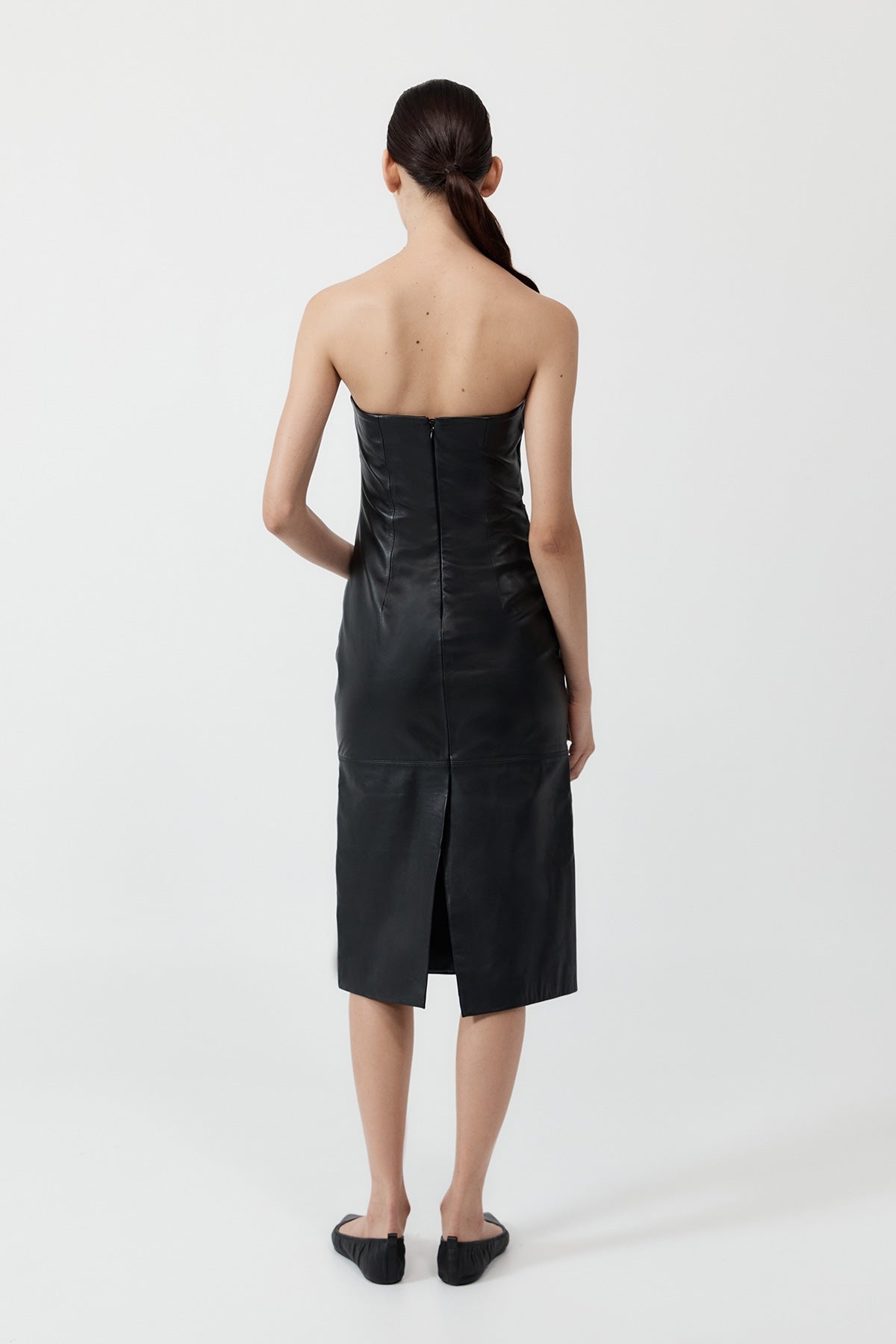 Tuck Detail Leather Dress - Black - 4