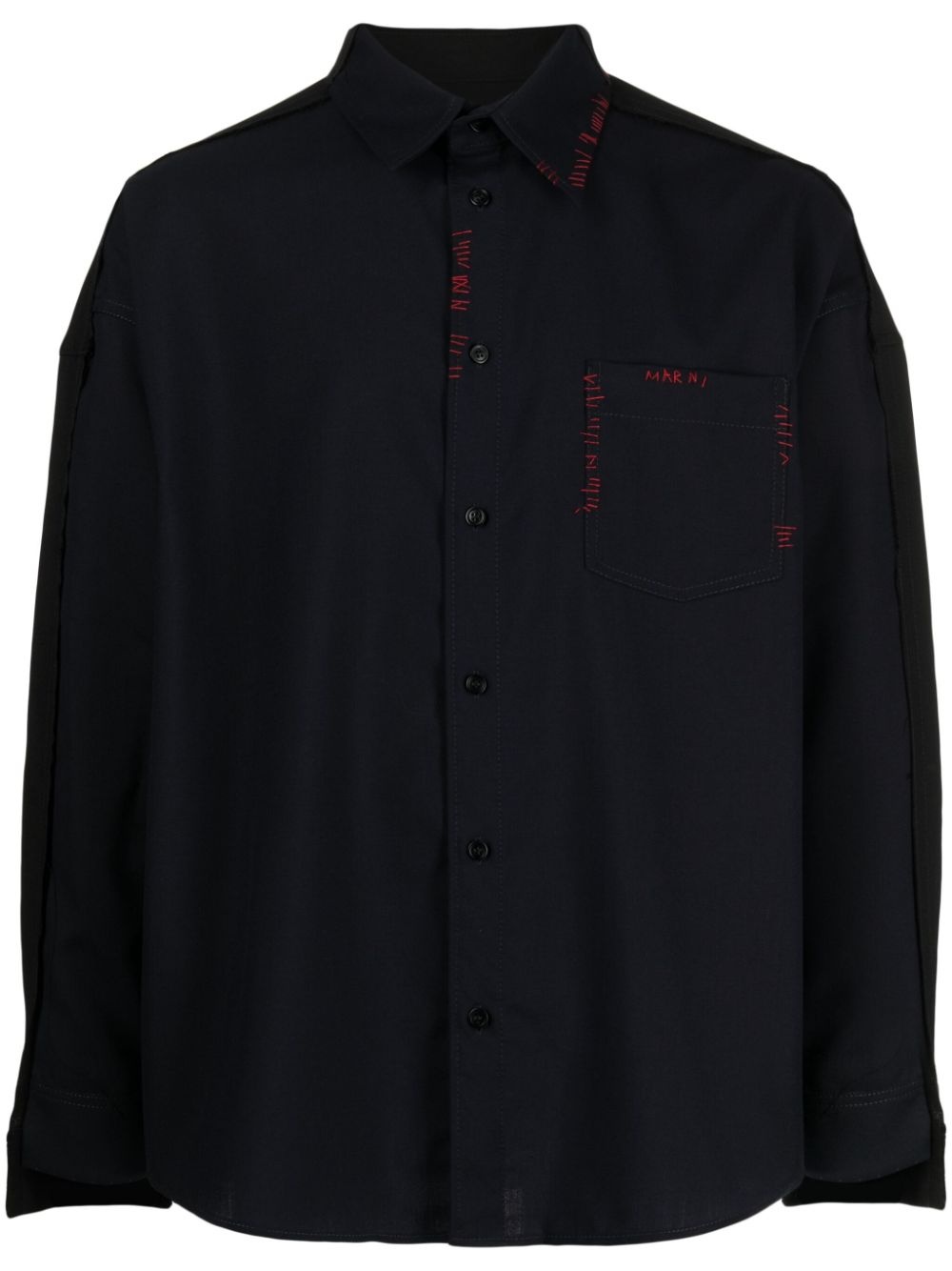 logo-embroidered wool shirt - 1