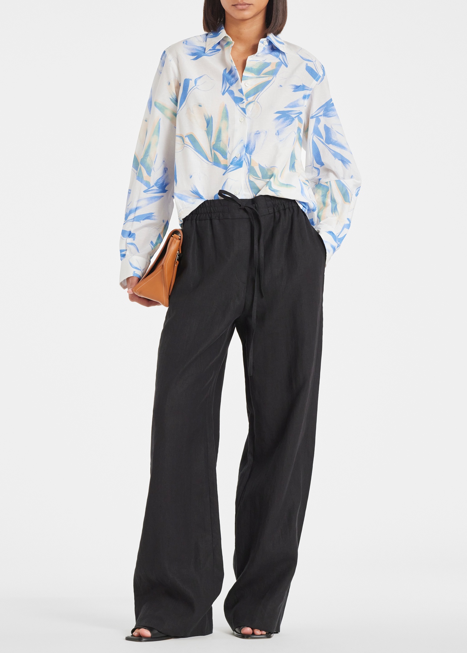 Women's Blue Cotton-Silk 'Tulip' Print Shirt - 3