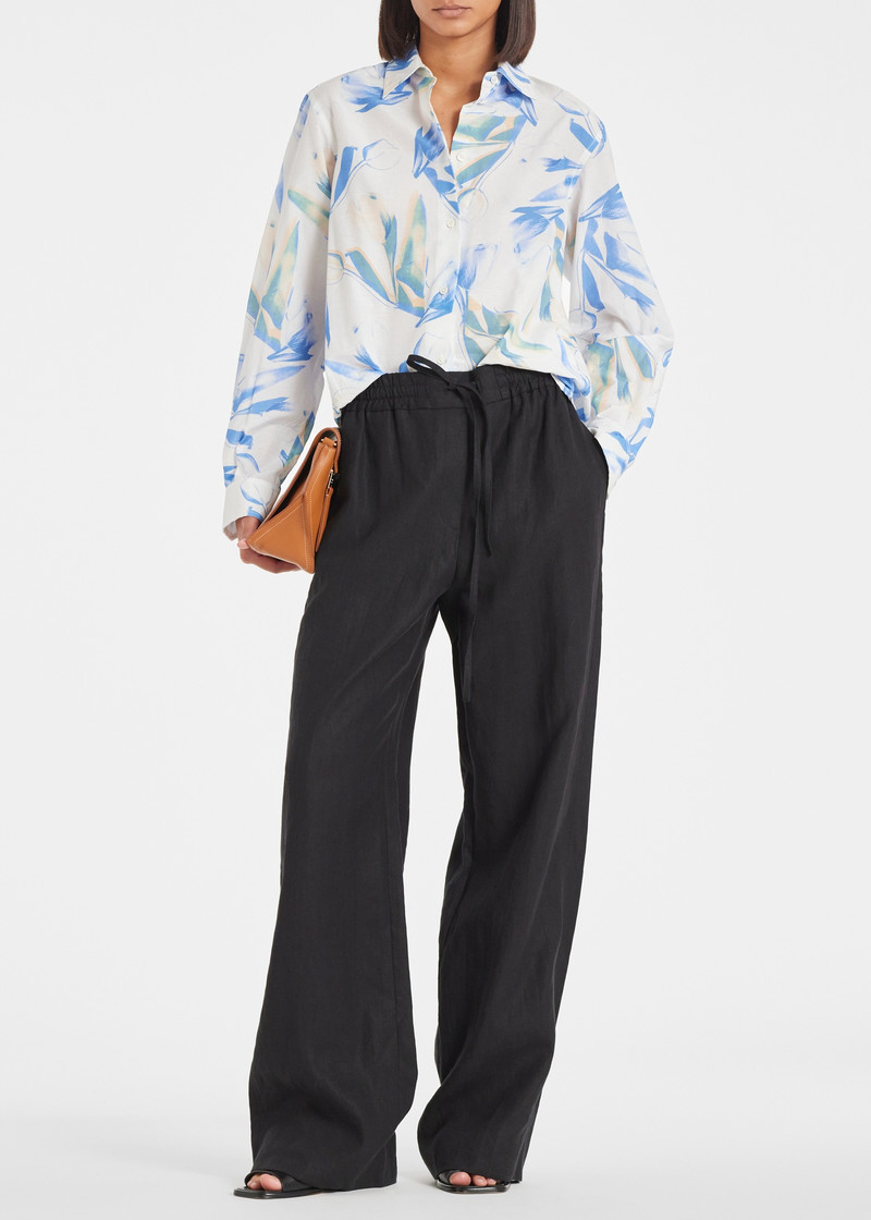 Women's Blue Cotton-Silk 'Tulip' Print Shirt 3