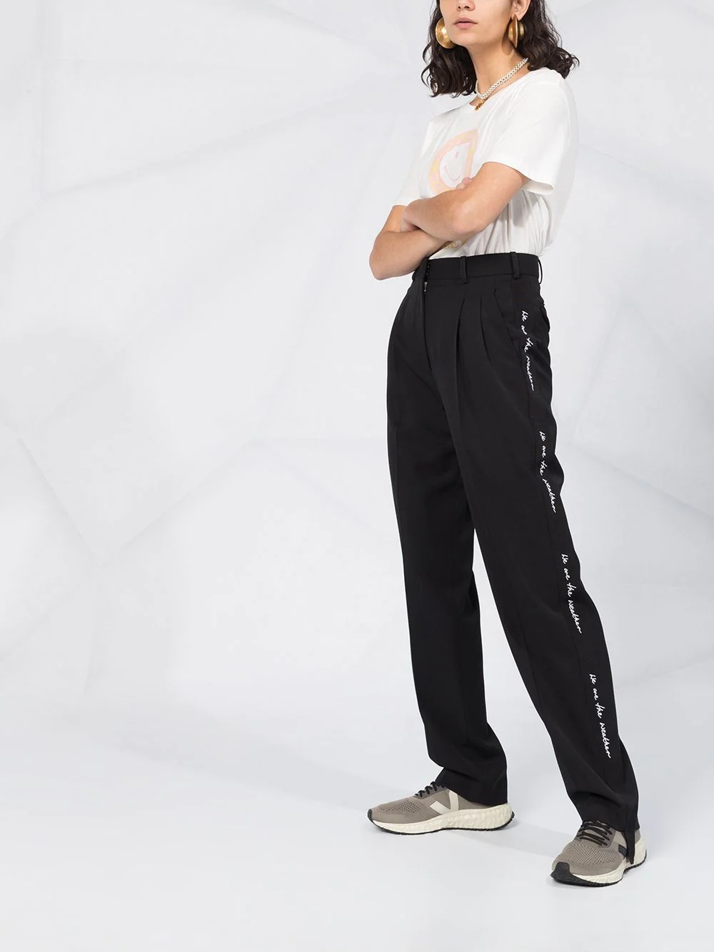 tape detail straight trousers - 4
