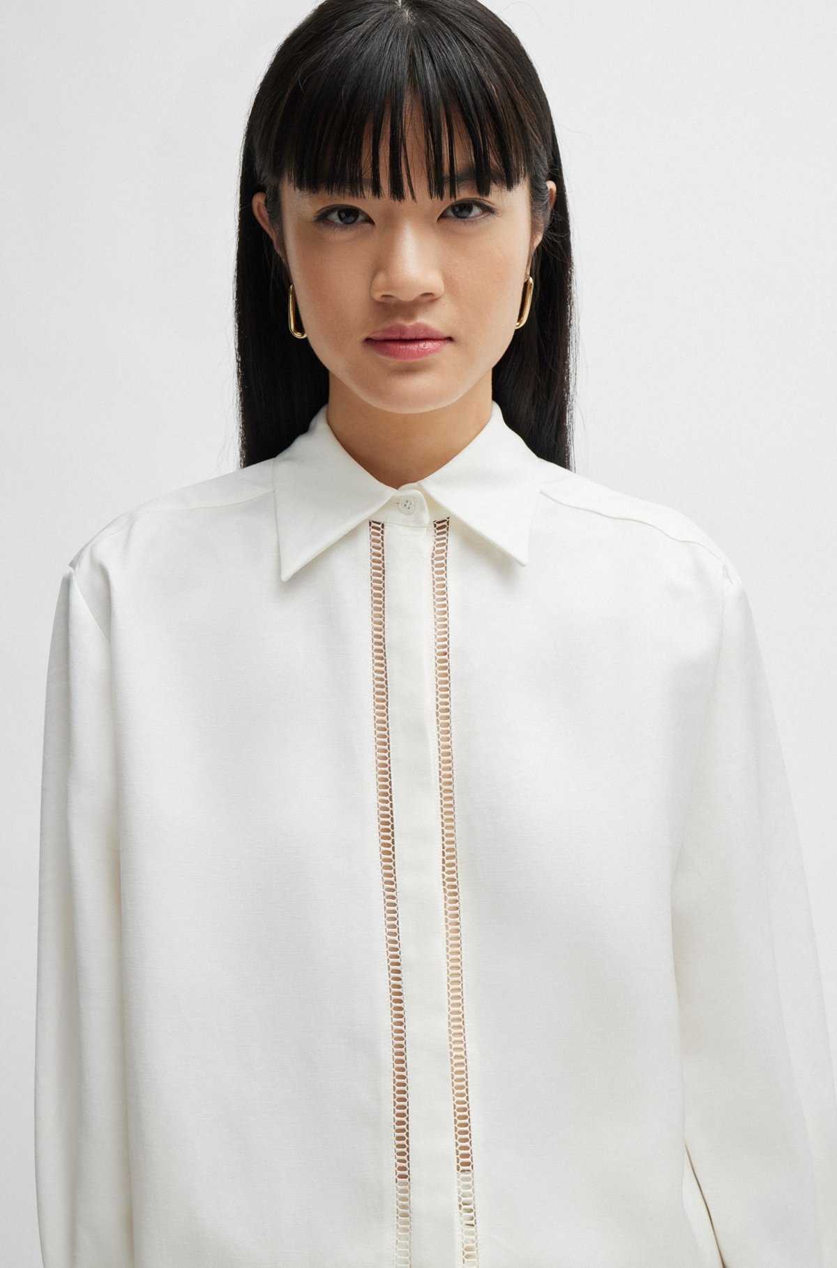 LONG-SLEEVED BLOUSE WITH LADDER-LACE TRIM - 4