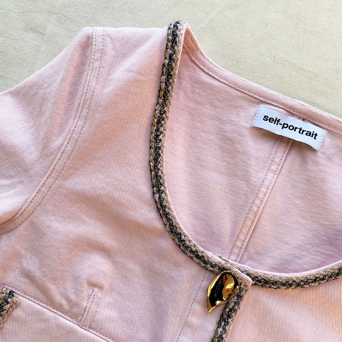 Light Pink Denim Cropped Jacket - 5