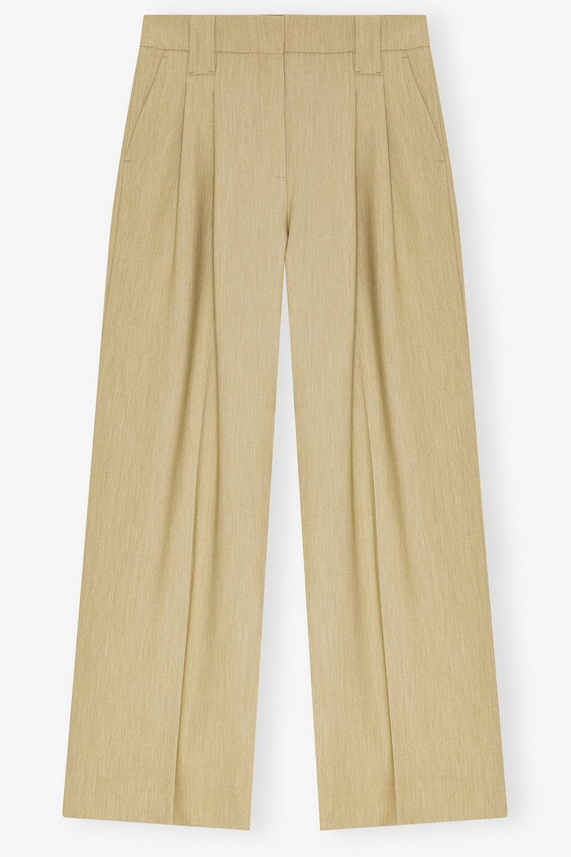 BEIGE TWILL SUITING MID WAIST PANTS - 1