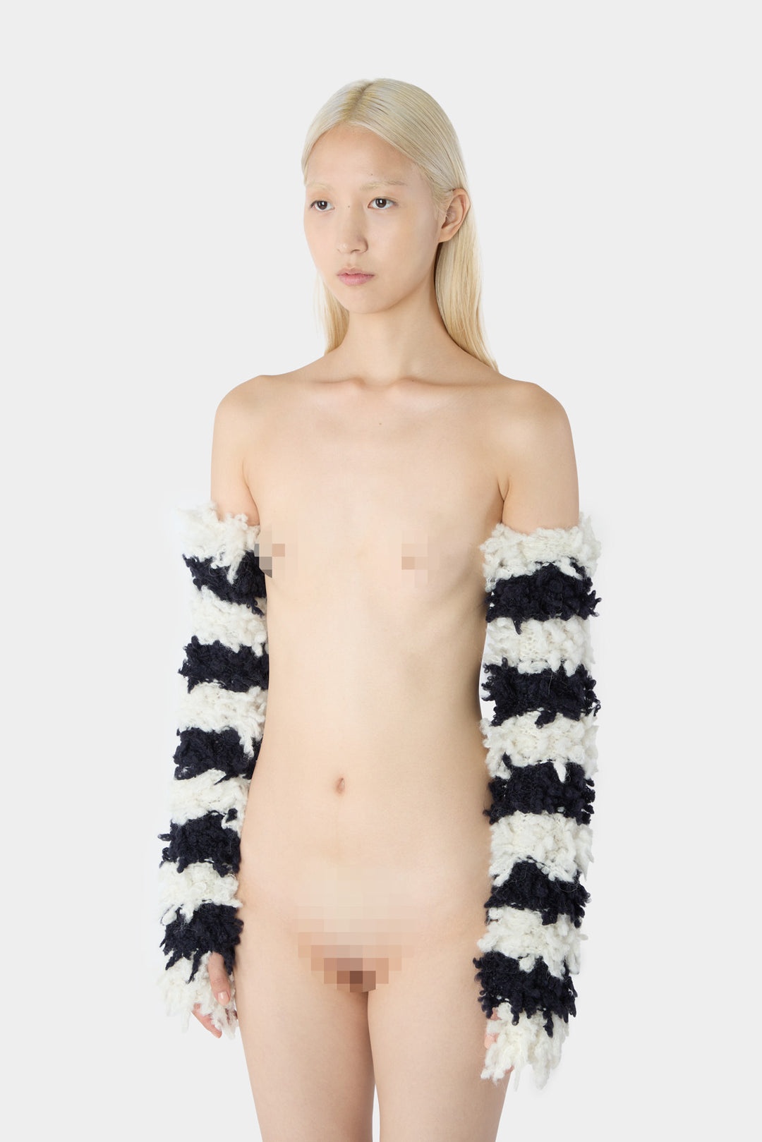FRINGE STRIPED SLEEVES / cream & dark navy - 4