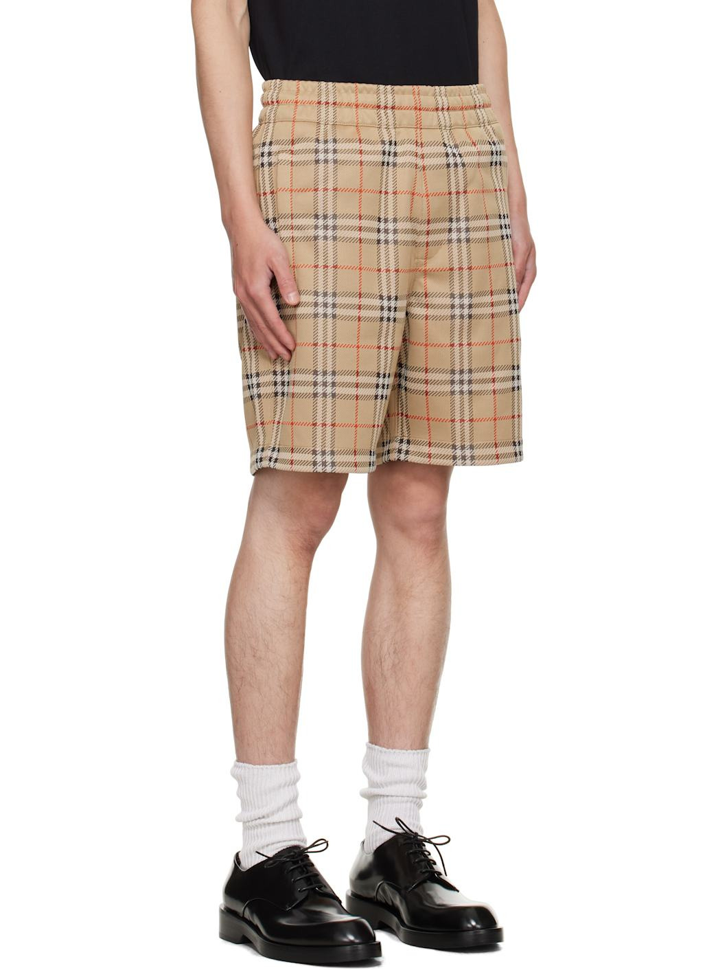 Beige Check Shorts - 2