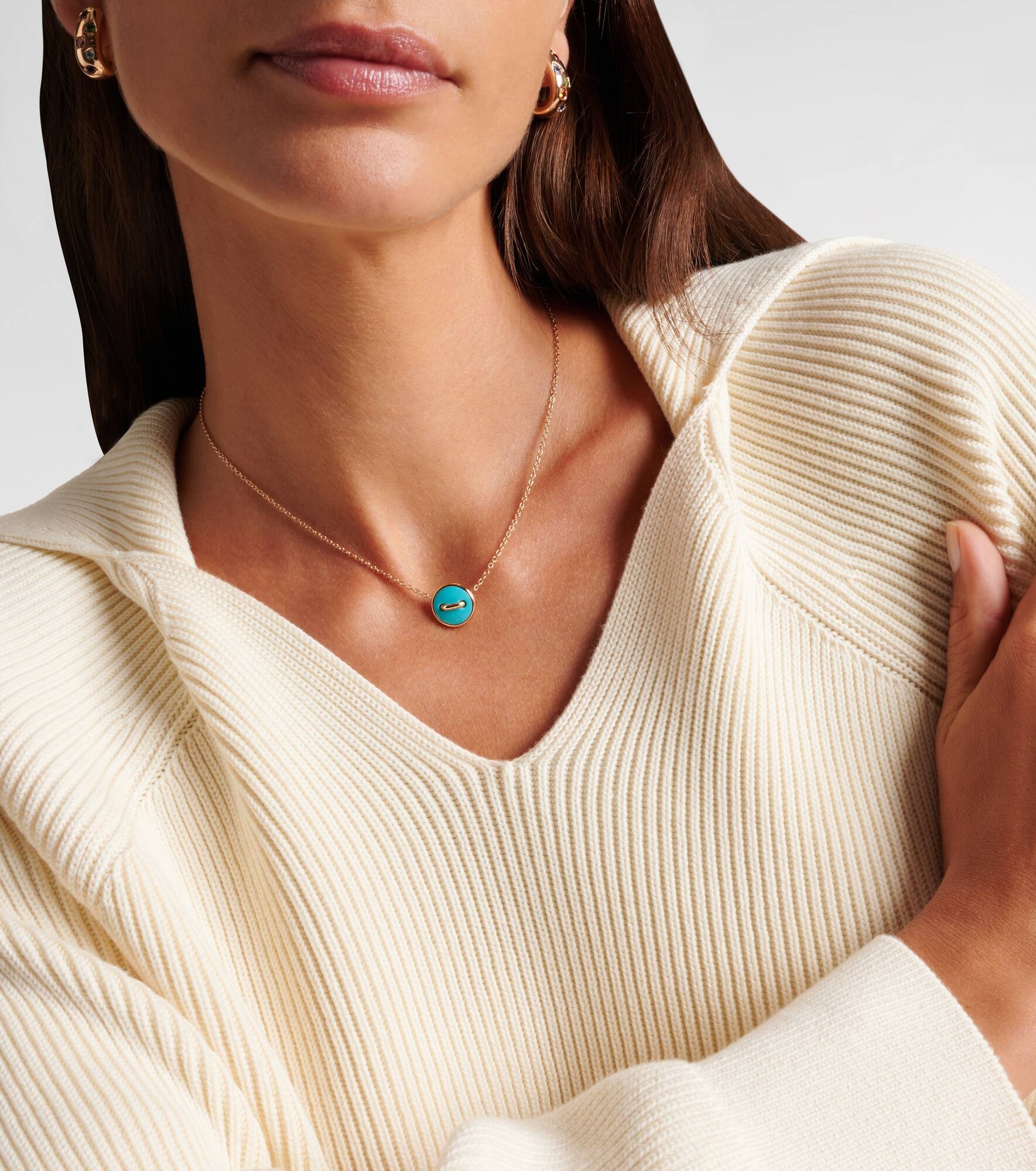 Pom Pom Dot 18kt rose gold pendant necklace with turquoise and diamonds - 3