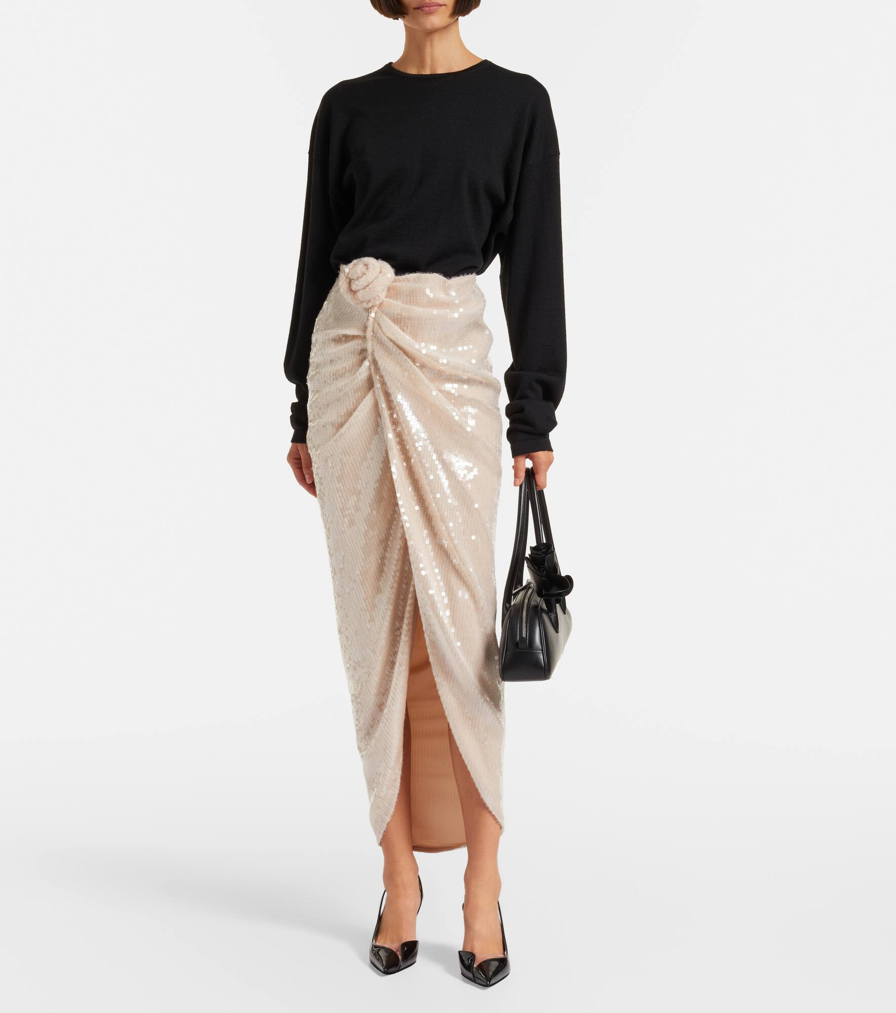 Rositana floral-appliqué sequined wrap skirt - 2