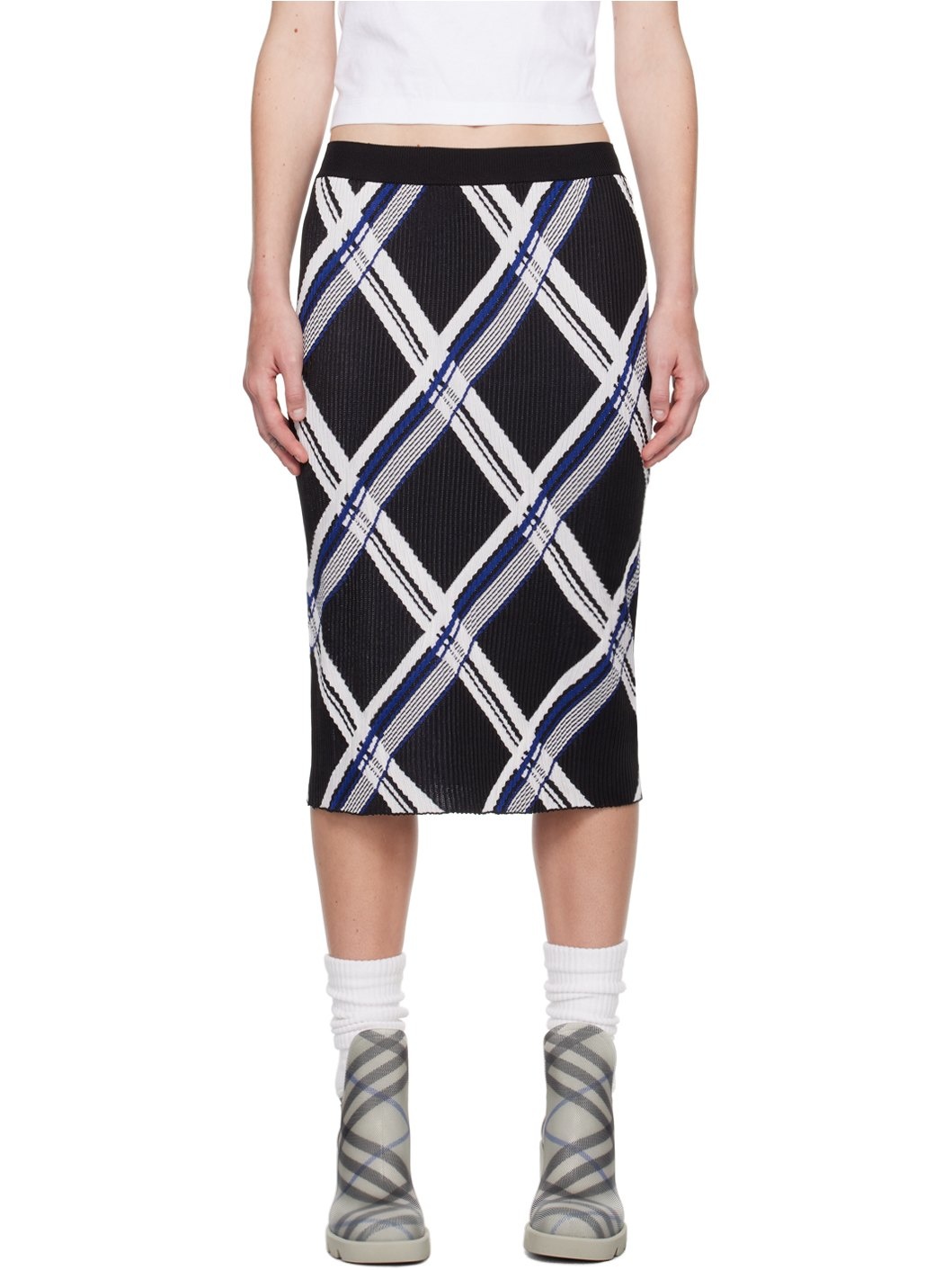 Black Check Midi Skirt - 1
