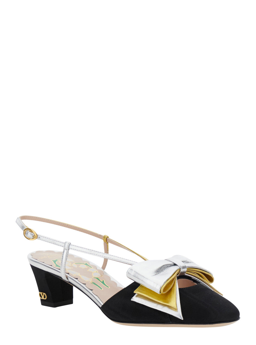 Valentino Garavani Women Black Slingback Décolleté With Oversized Bow On The Front In Leather And Vi - 2