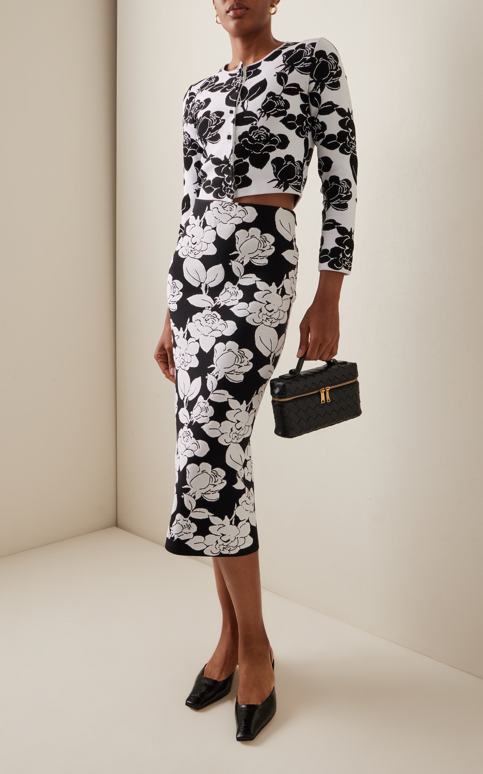 Knit Midi Pencil Skirt black/white - 2