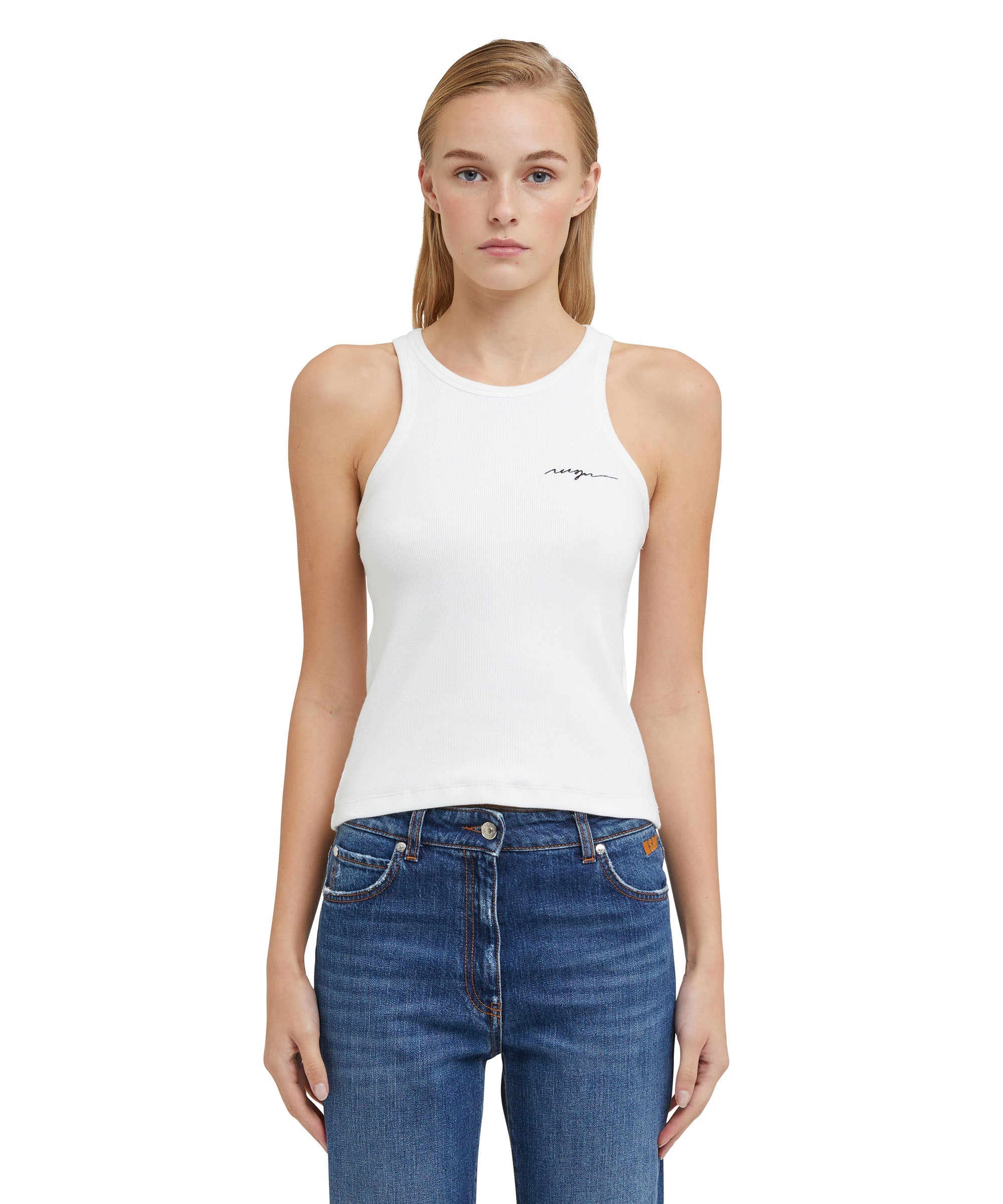 Ribbed jersey tank top with embroidered cursive logo - 2