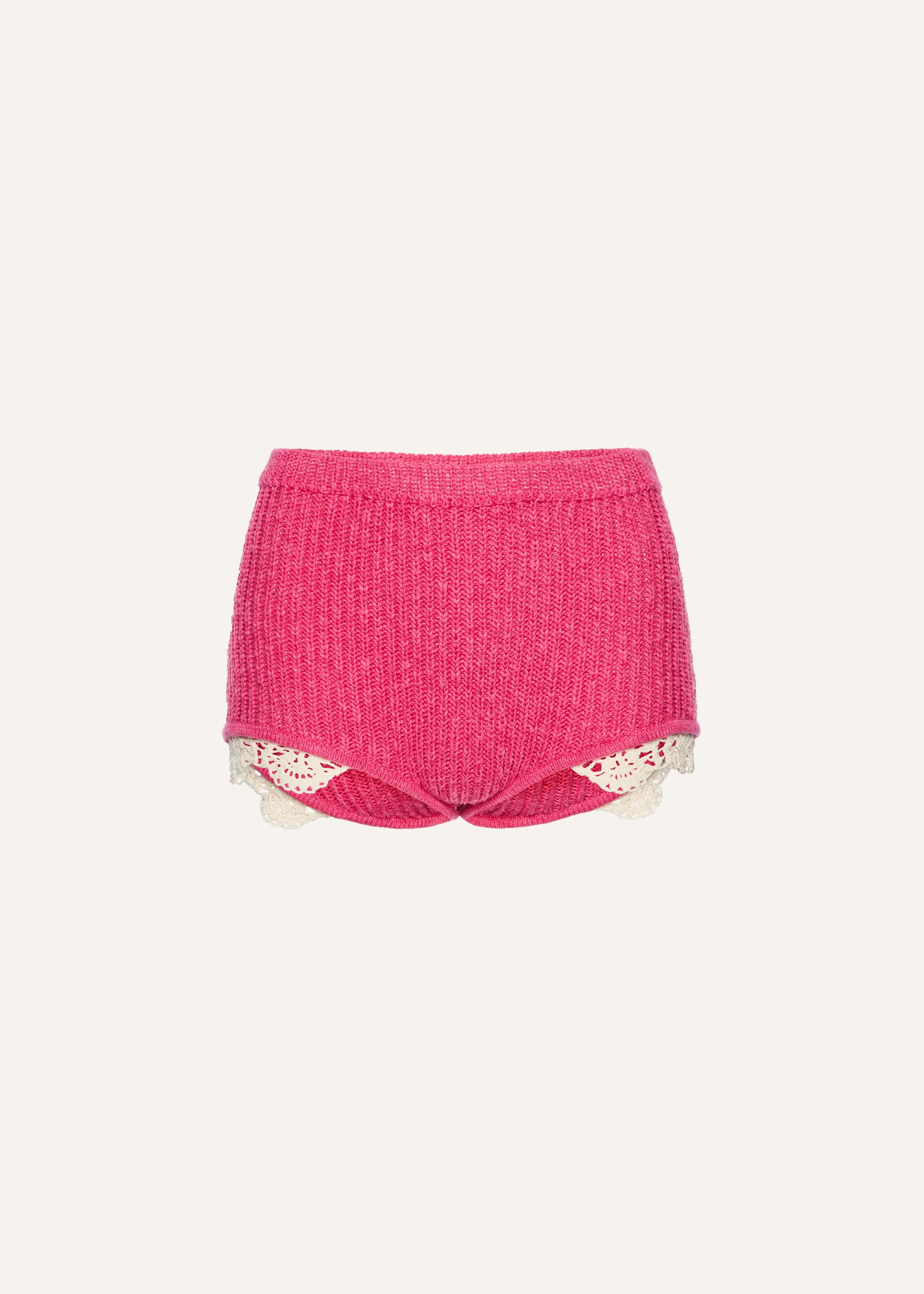 Lace detail ribbed knitwear shorts in pink - 1