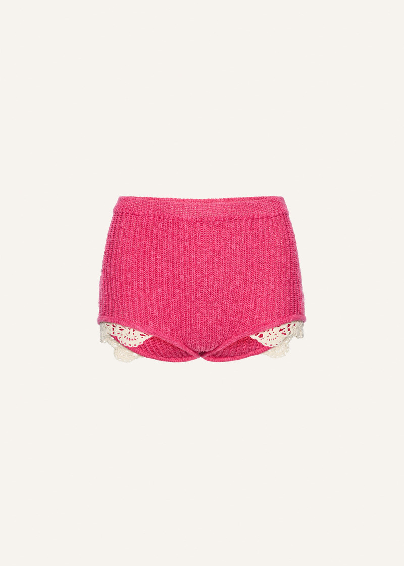 Lace detail ribbed knitwear shorts in pink 1