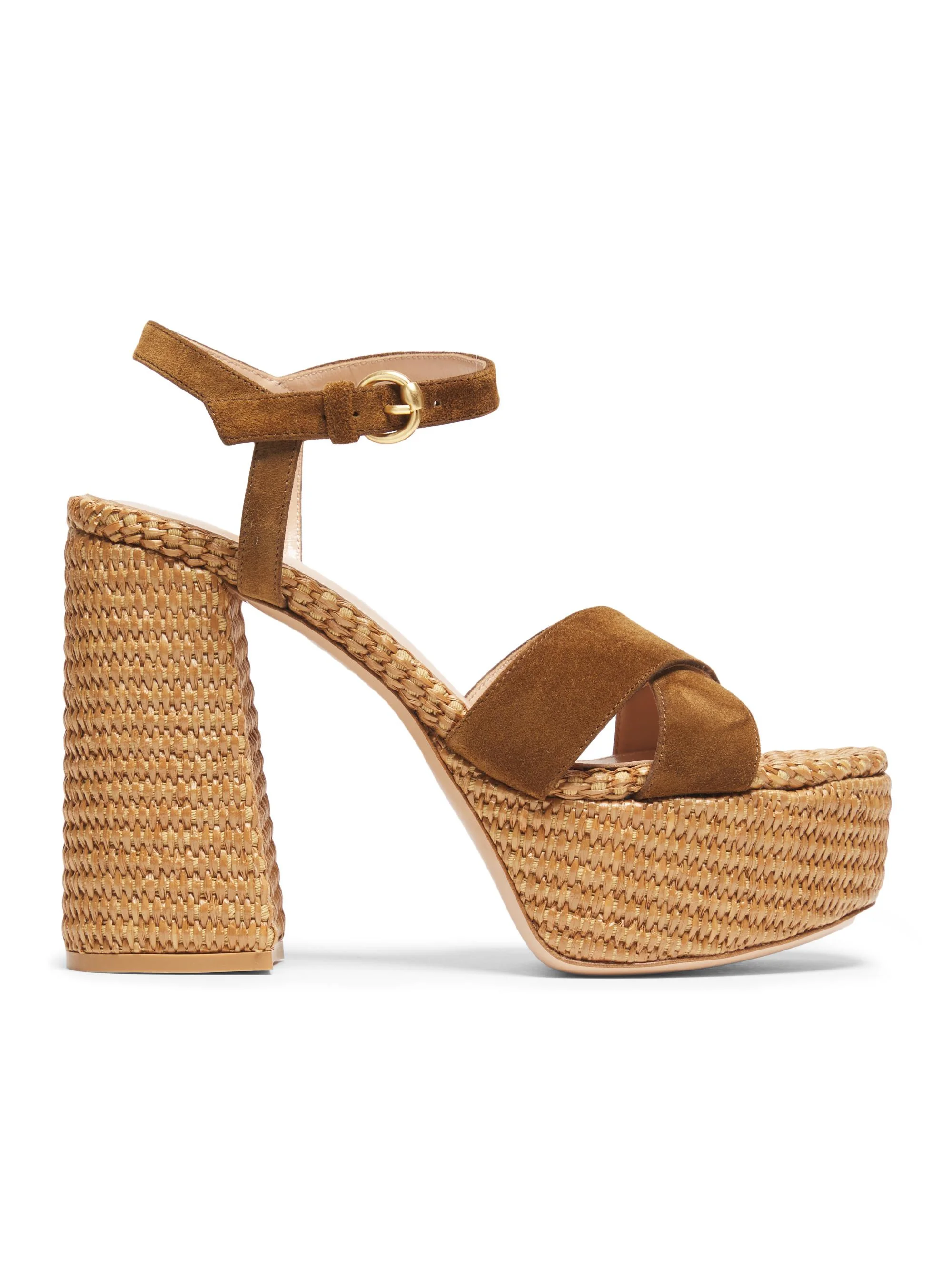 Women's Bebe Leather & Raffia Platform Sandals - Texas Suede - 1