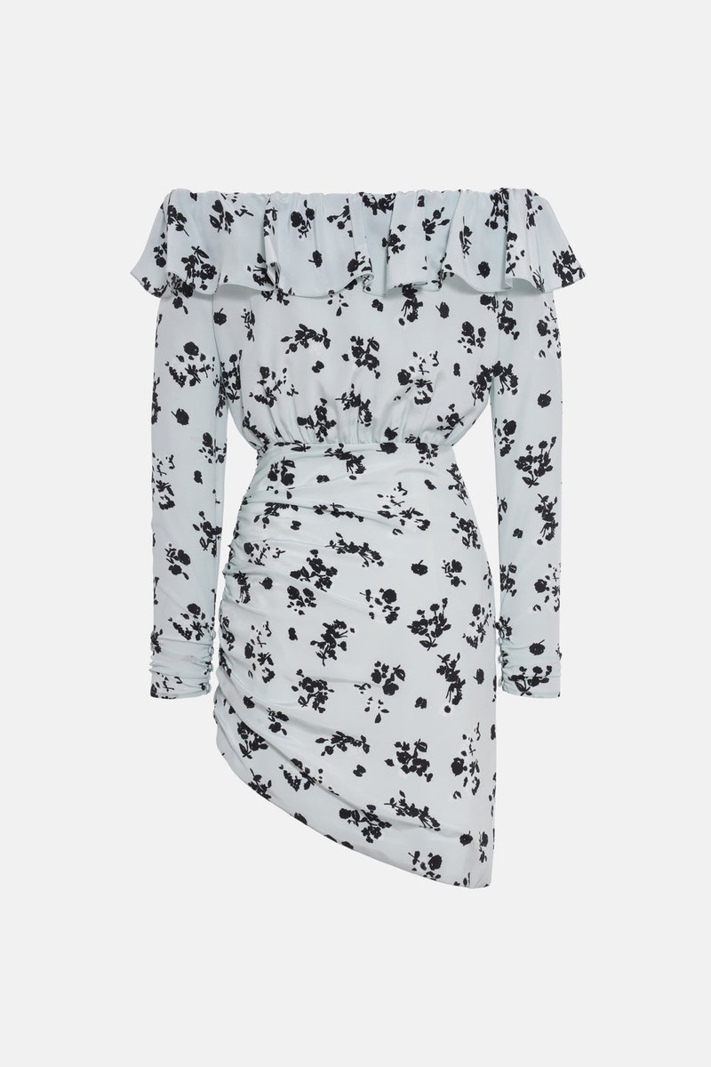 ROSE PRINT SILK OFF THE SHOULDER MINI DRESS 2
