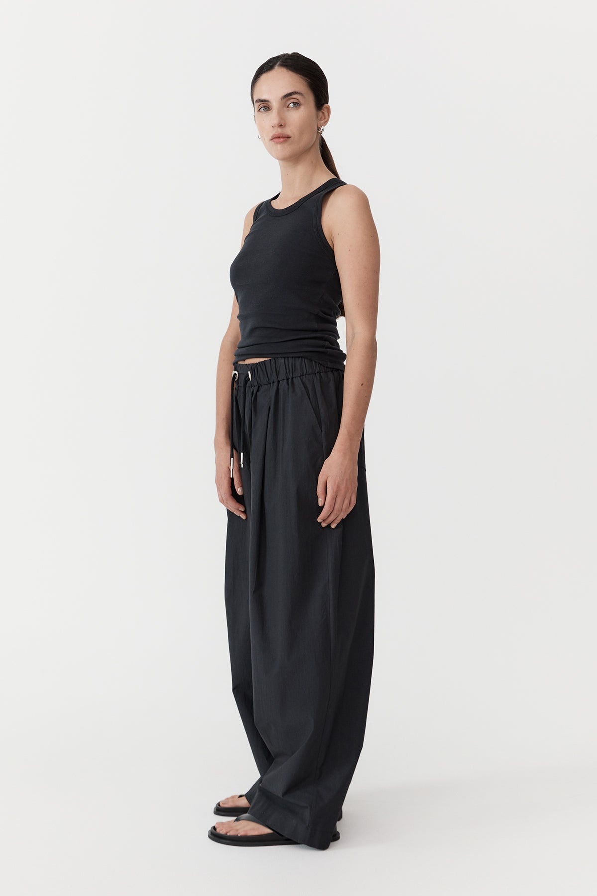 Relaxed Drawstring Pants - Black - 3