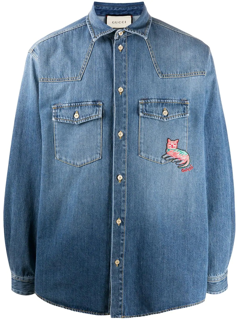 embroidered-logo denim shirt - 1