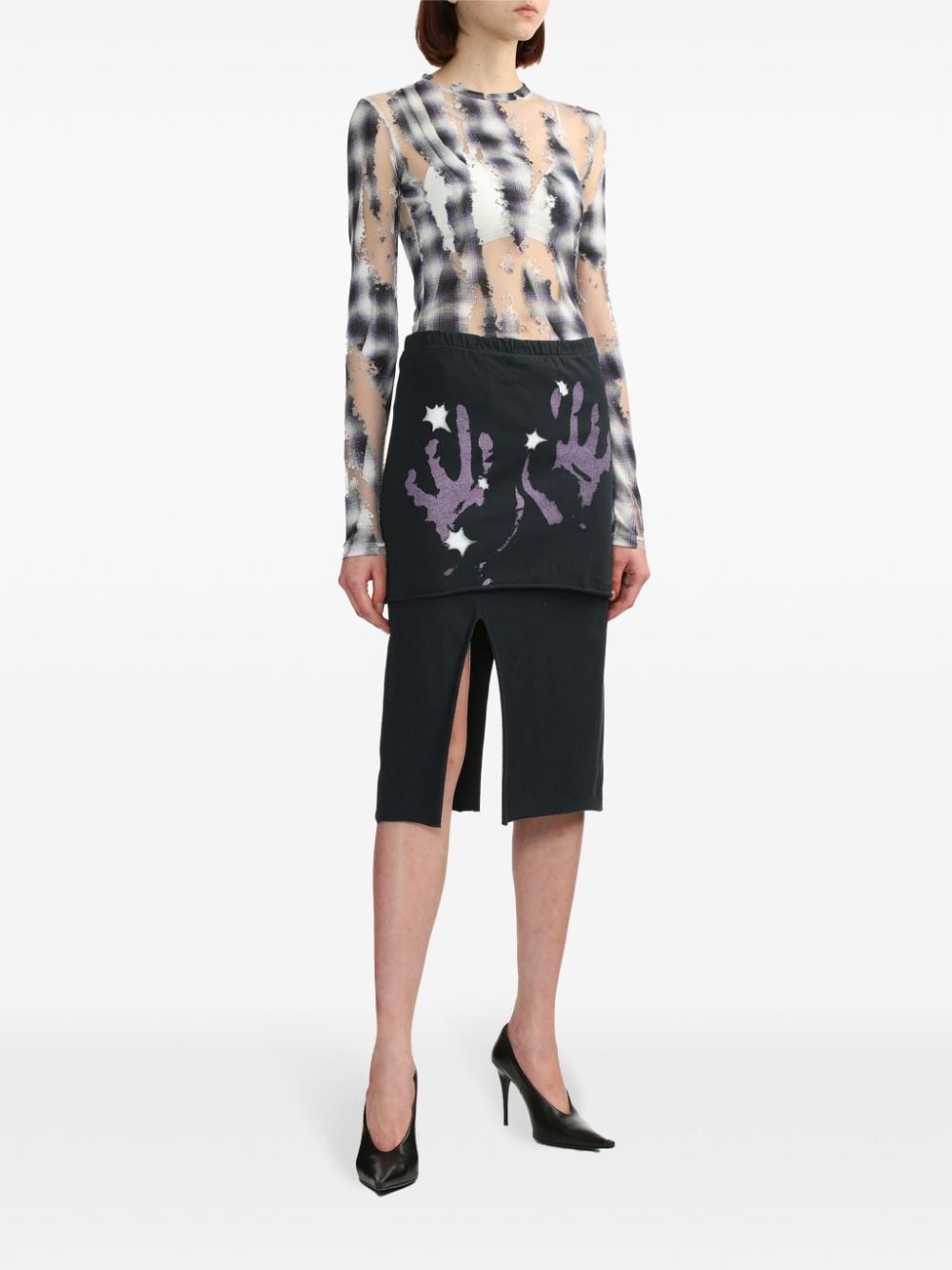 layered hand-print cotton skirt - 2