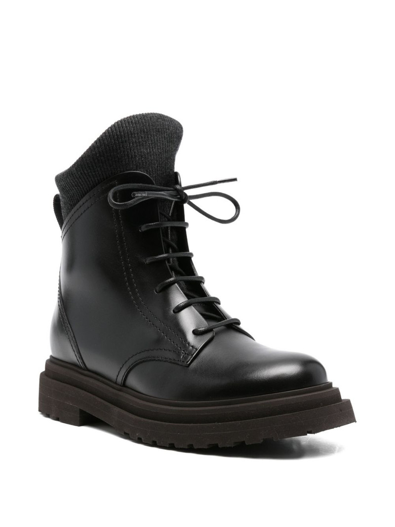 Brunello Cucinelli lace-up ribbed-knit boots outlook