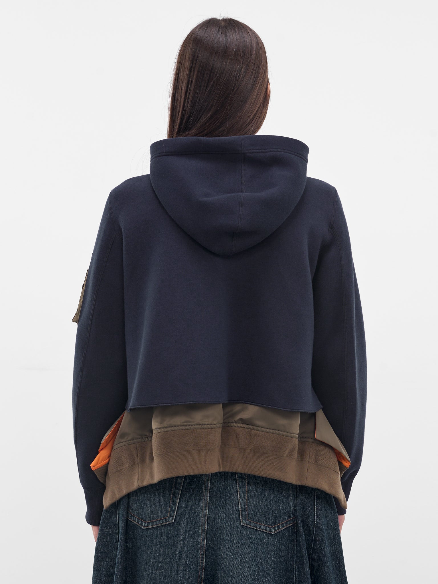 Navy Mixed-Material Zip Hoodie - 3
