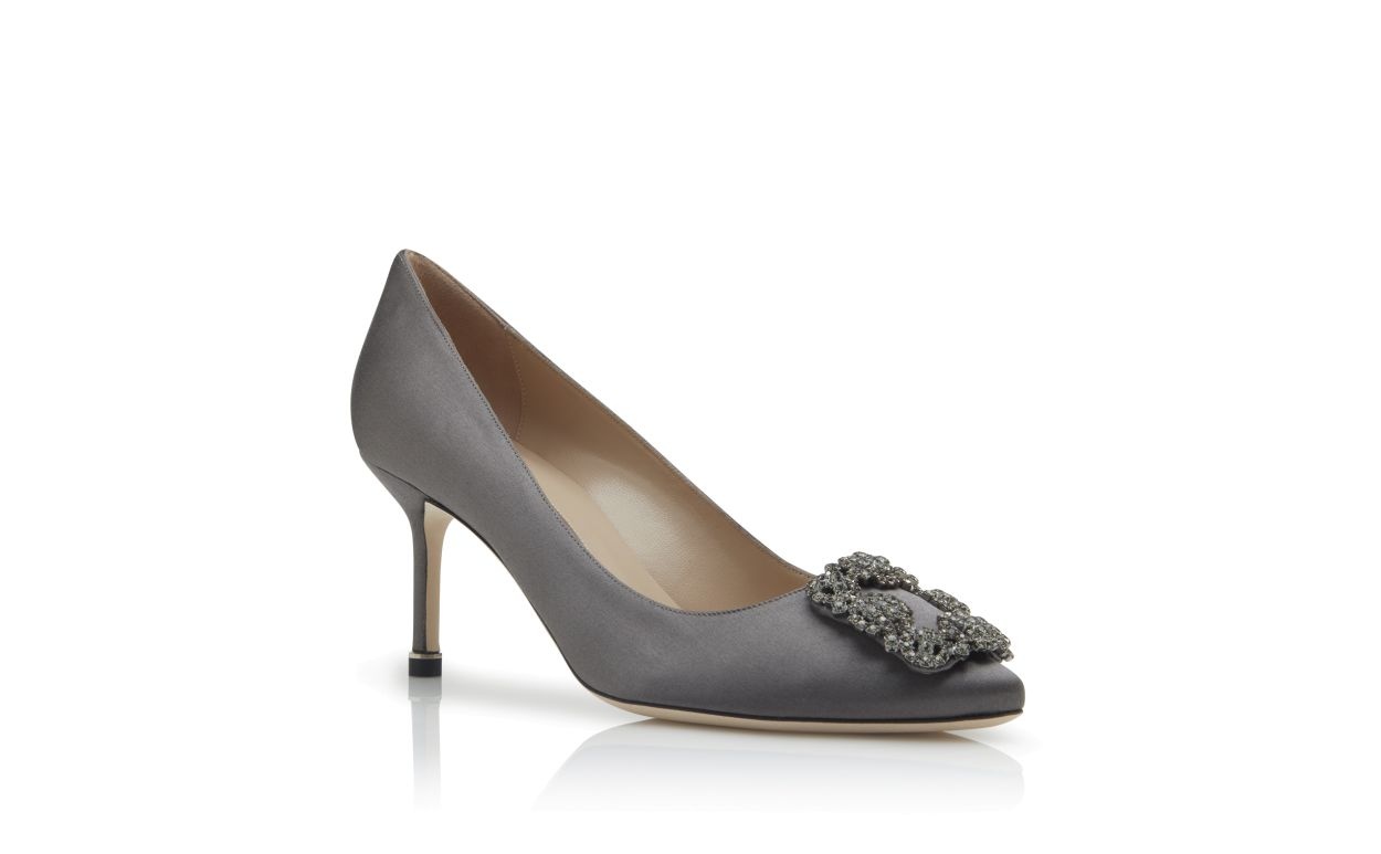 Dark Grey Satin Jewel Buckle Pumps - 3