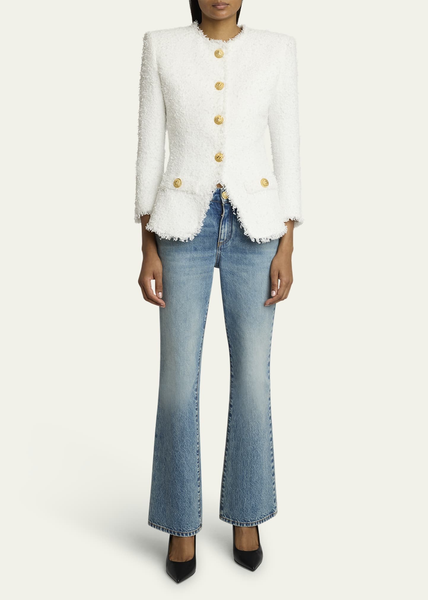 Collarless Tweed Jacket - 2