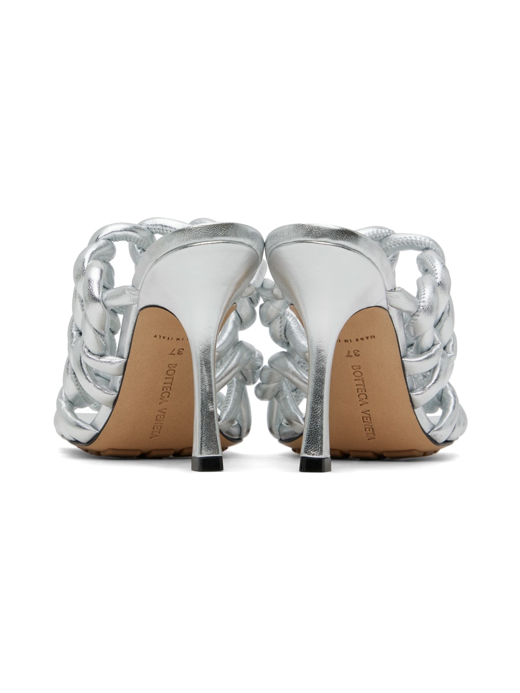 Silver Stretch Mule Heeled Sandals - 2