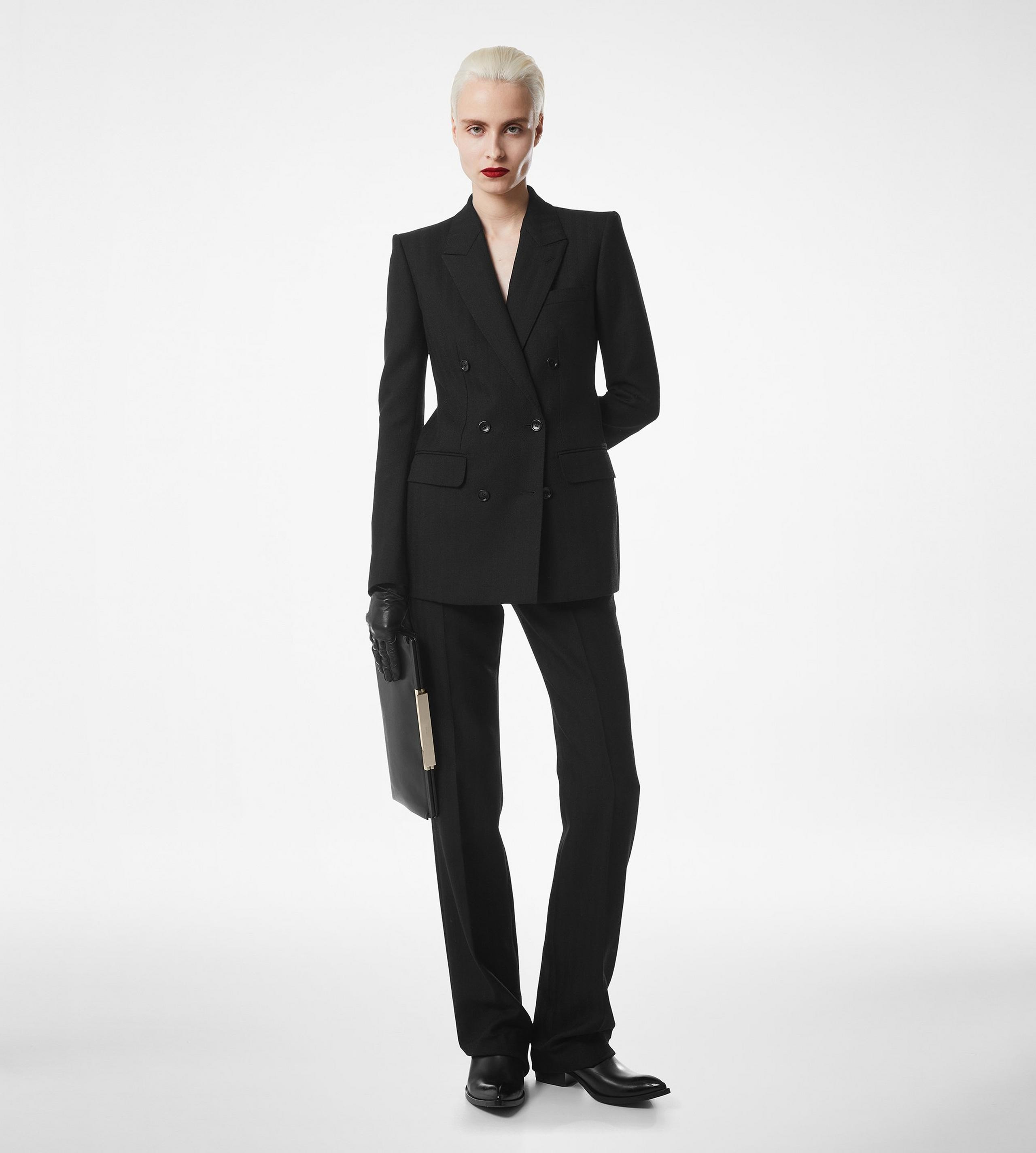 SHARP HERRINGBONE TAILORED STRAIGHT PANTS - 3