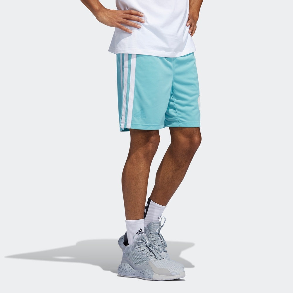 Men's adidas Rose Short Ross Stripe Patchwork Print Loose Basketball Sports Shorts Sky Blue GV4649 - 3