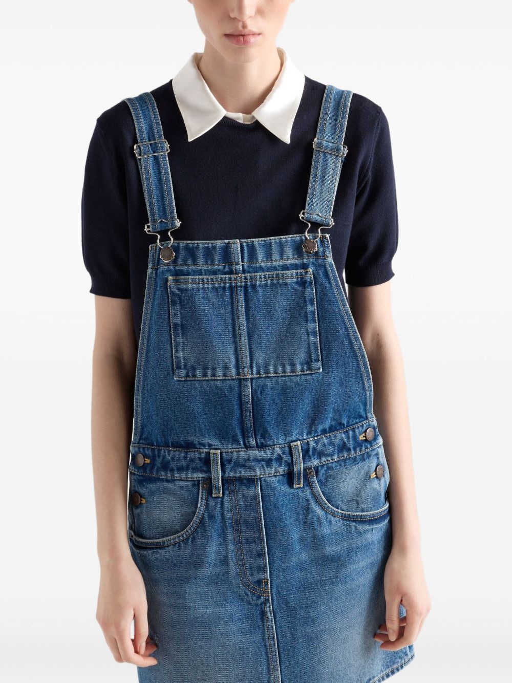 denim bib mini-dress - 4