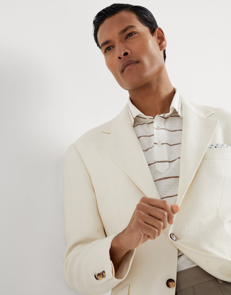 Linen, silk, virgin wool and cotton chevron deconstructed Cavallo blazer 3