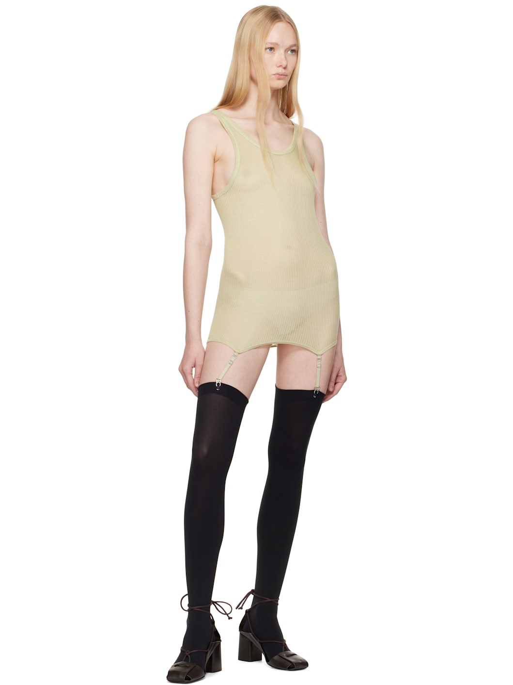 Green Seamless Rib Suspenders Tank Top - 4