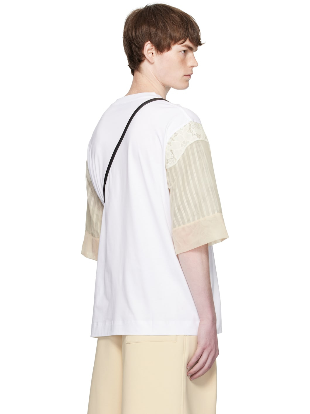 White Trapped Lace Patchwork T-shirt - 3