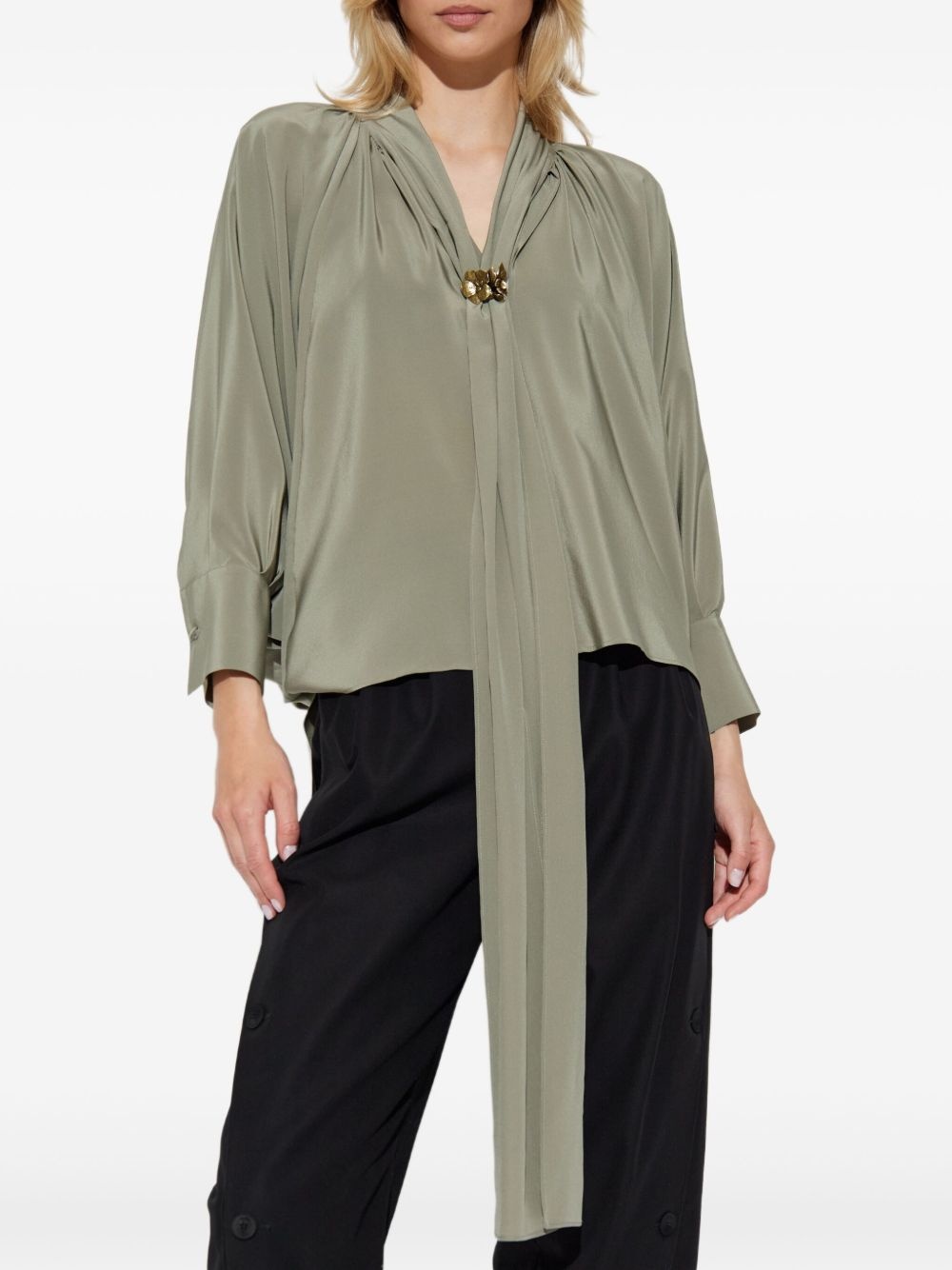 pleated tie-neck blouse - 3