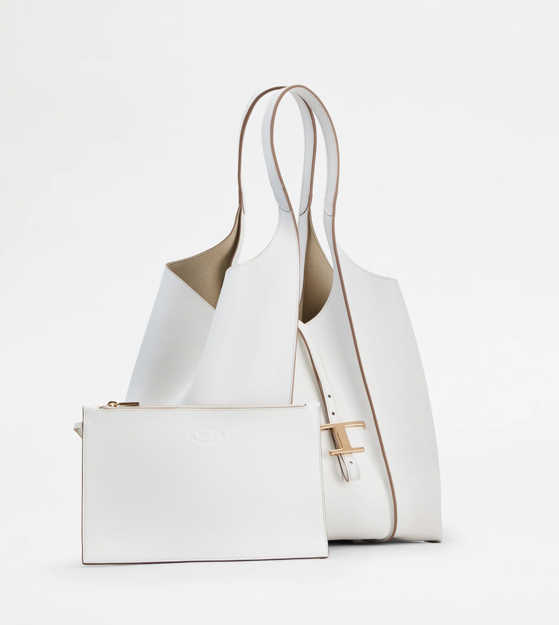 T TIMELESS SHOPPING BAG IN LEATHER MEDIUM - WHITE - 2