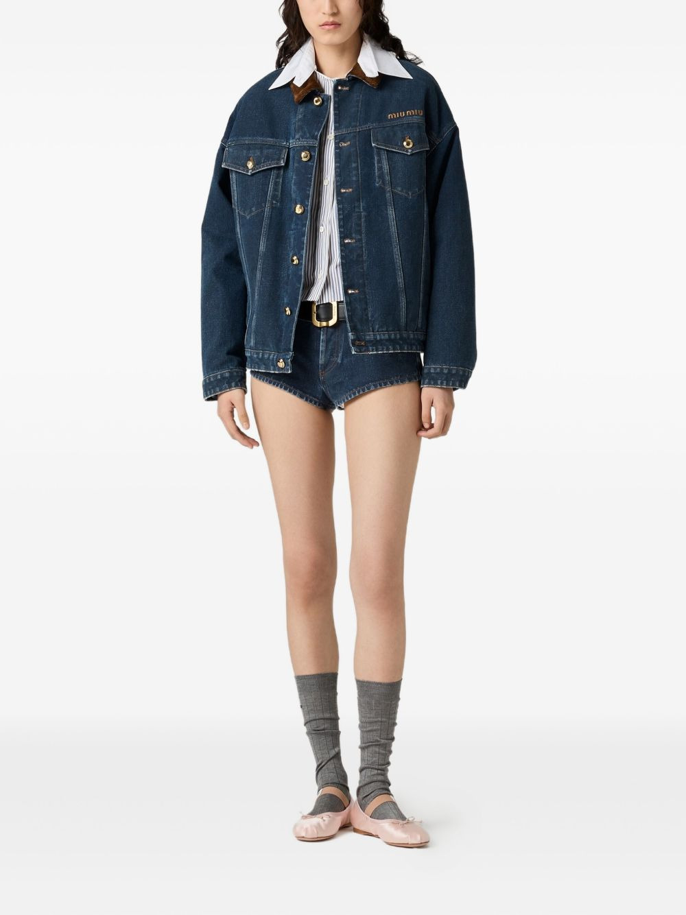 velvet-collar denim jacket - 2