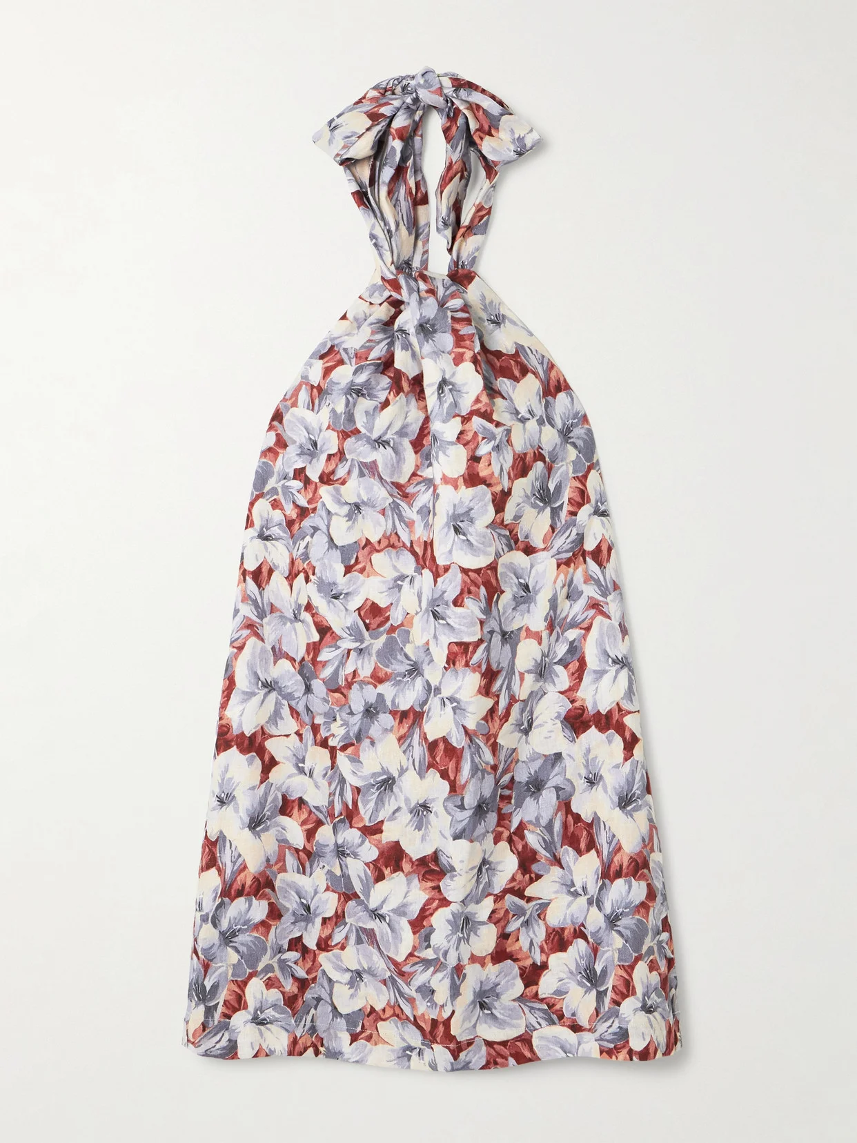 Luna Pleated Floral-print Linen Halterneck Mini Dress - 1